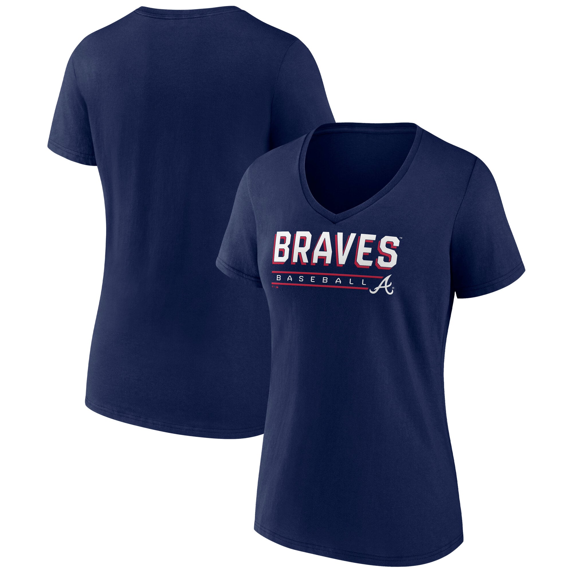 Women's Fanatics  Navy Atlanta Braves Team Logo Baseball V-Neck T-Shirt